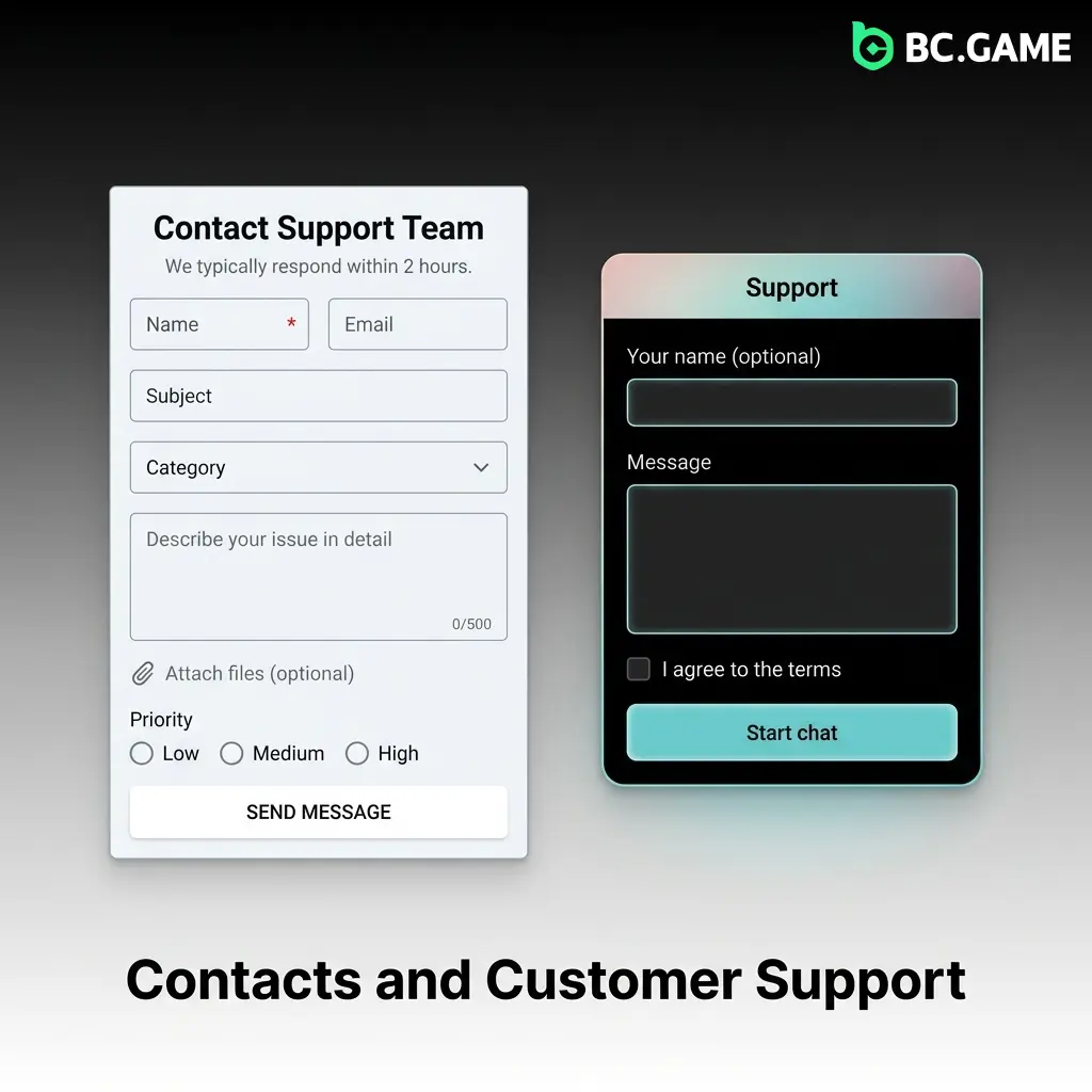 BC Game customer support channels including live chat, email, Telegram, and Twitter for Canadian players available 24/7